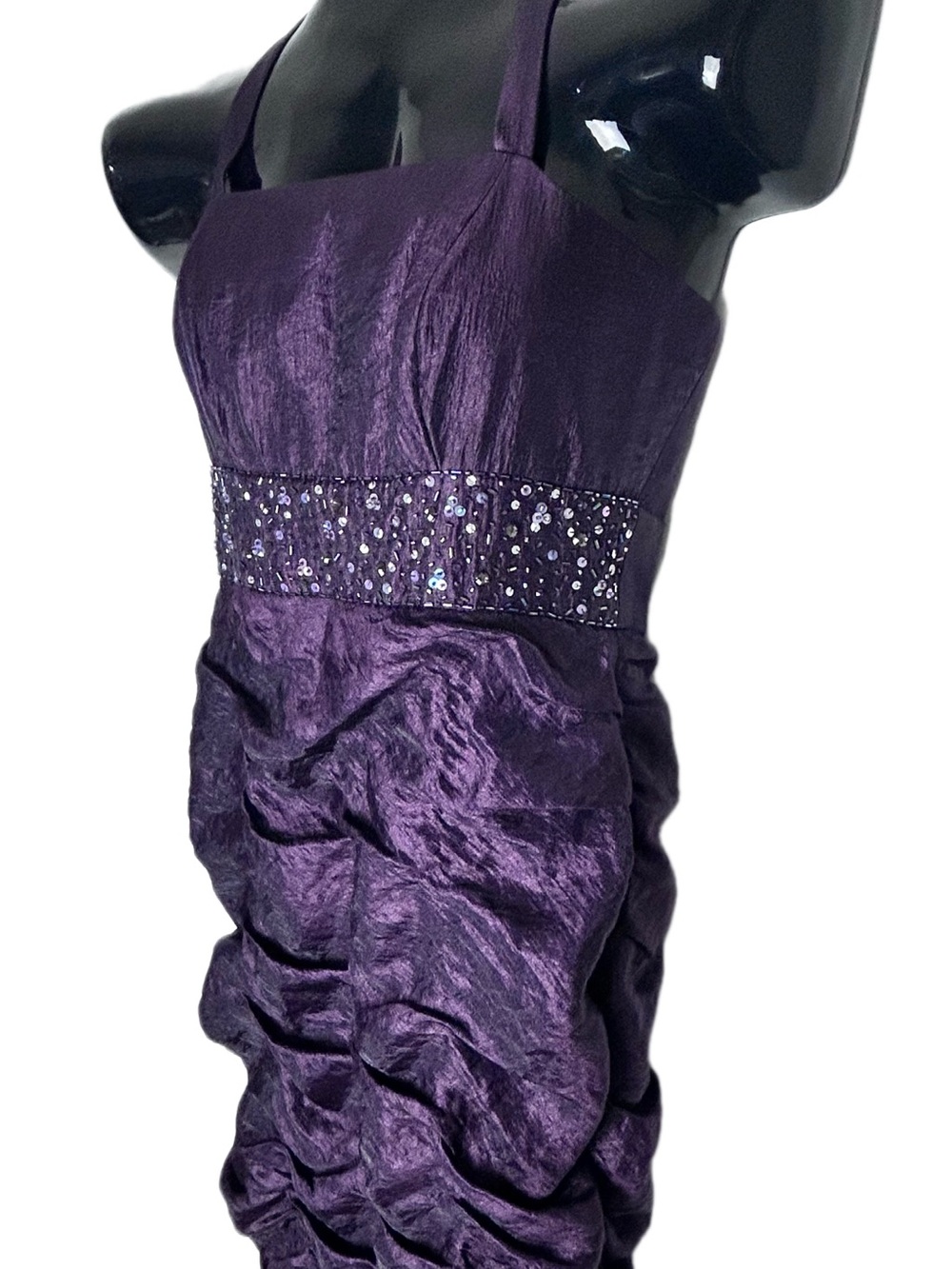 David's Bridal Plum Purple Strapless Taffeta Dress with Beaded Waist - Picture 6 of 14